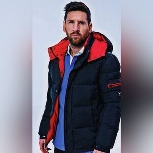 SOLD NWOT MESSI Men’s Detachable Camo Hooded Puffer Jacket Navy Black Red Jersey
